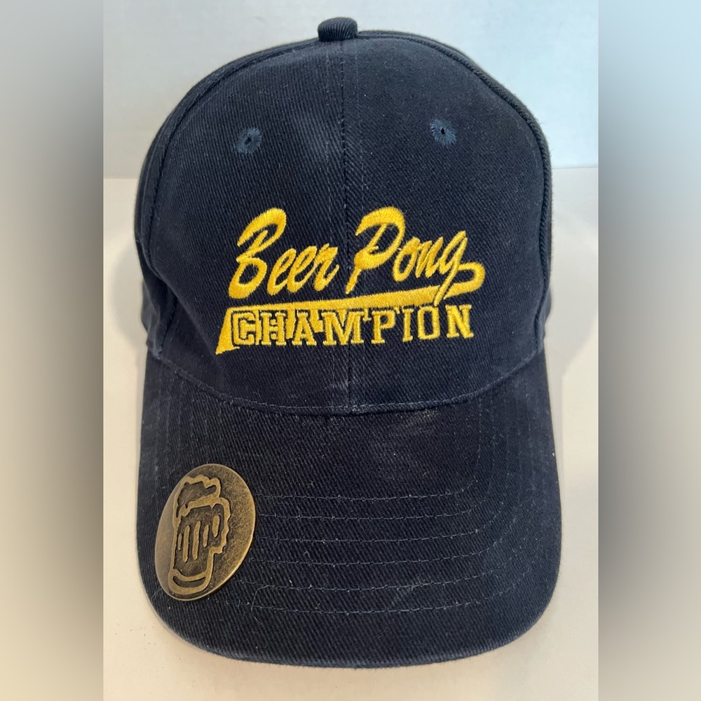 Vintage Beer Pong Champion Baseball Cap Black Bottle Opener Graphic Embroidery